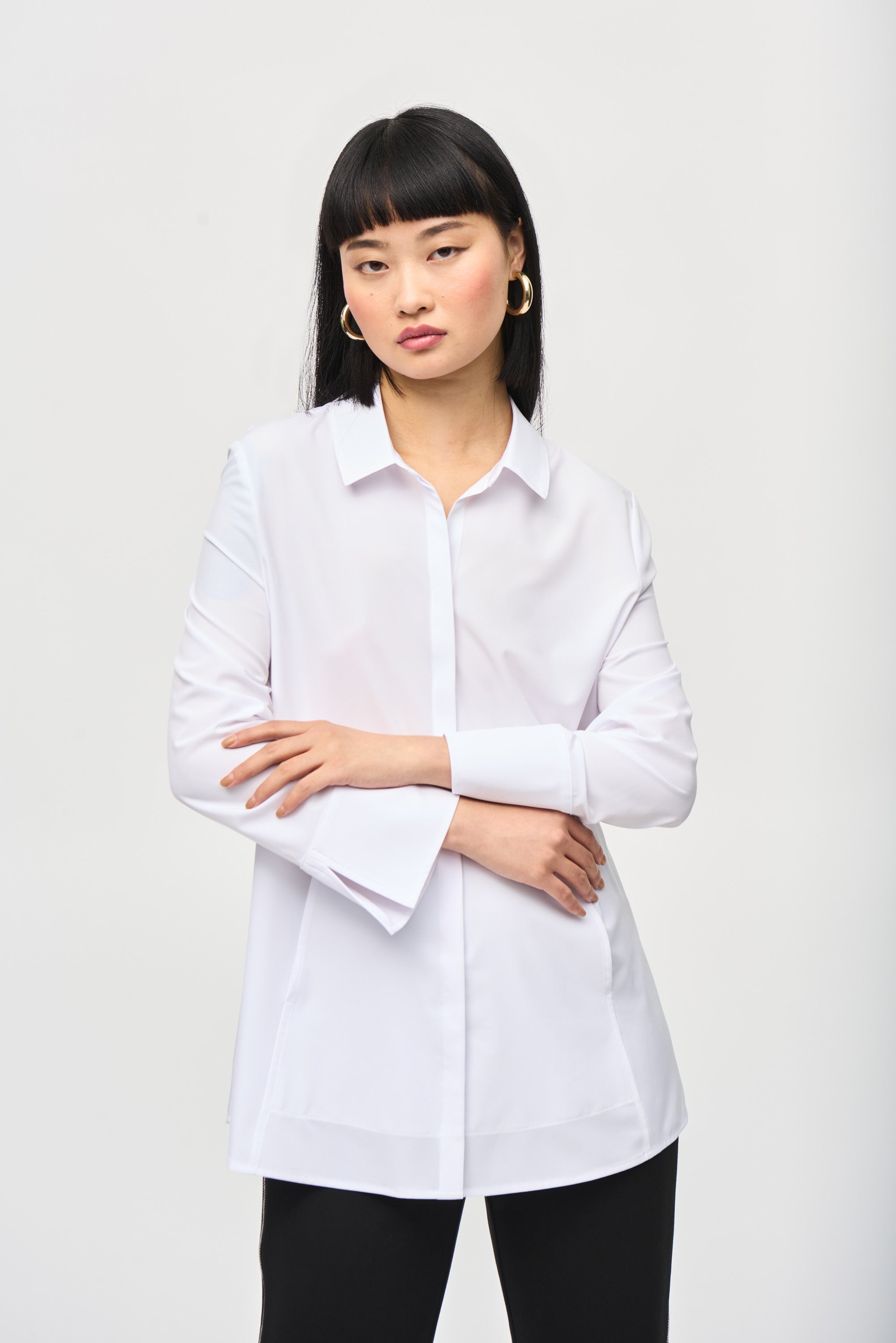 Woven Button-Down Blouse With Pockets