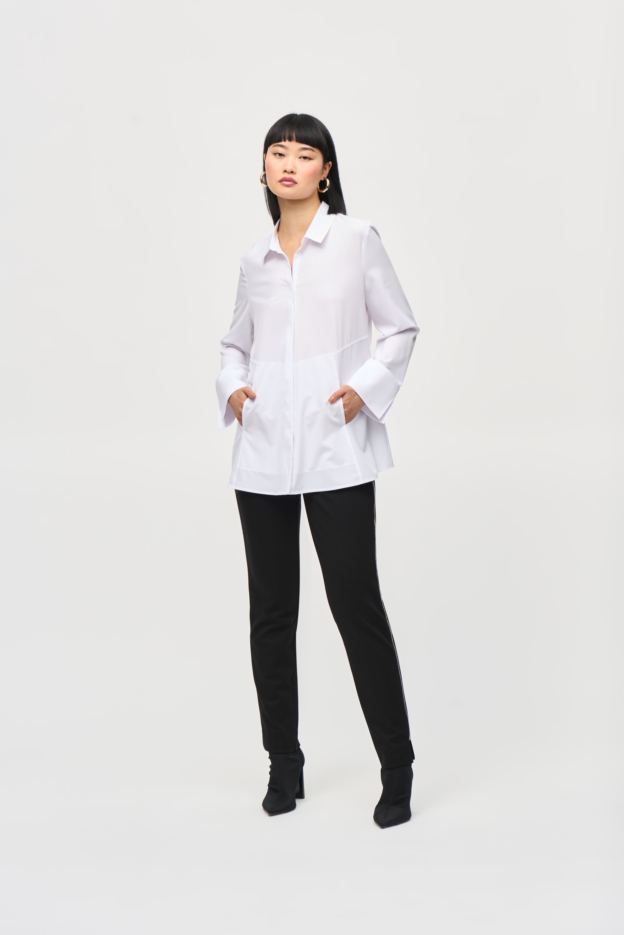 Woven Button-Down Blouse With Pockets