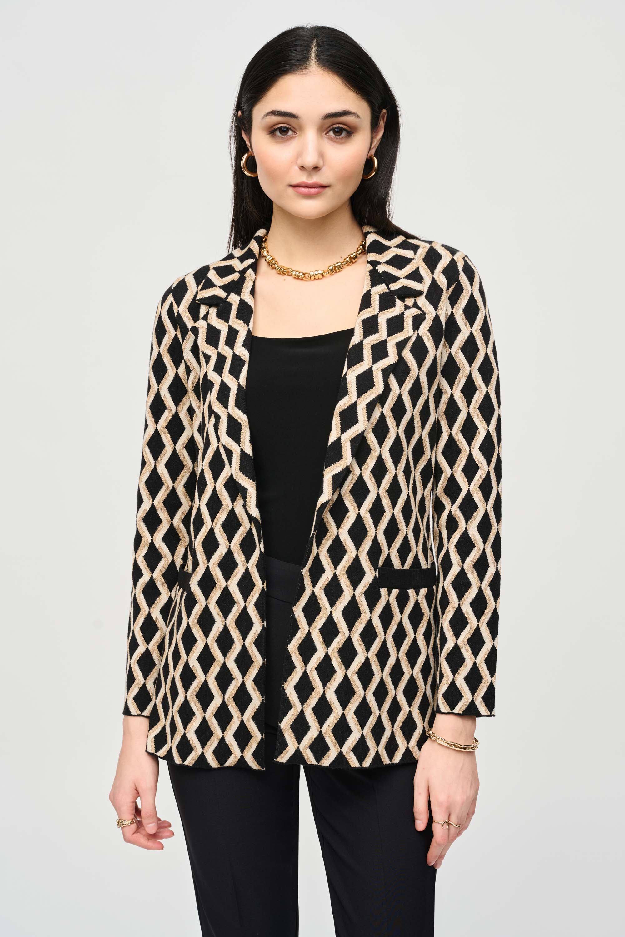 Brushed Jacquard Geometric Print Blazer