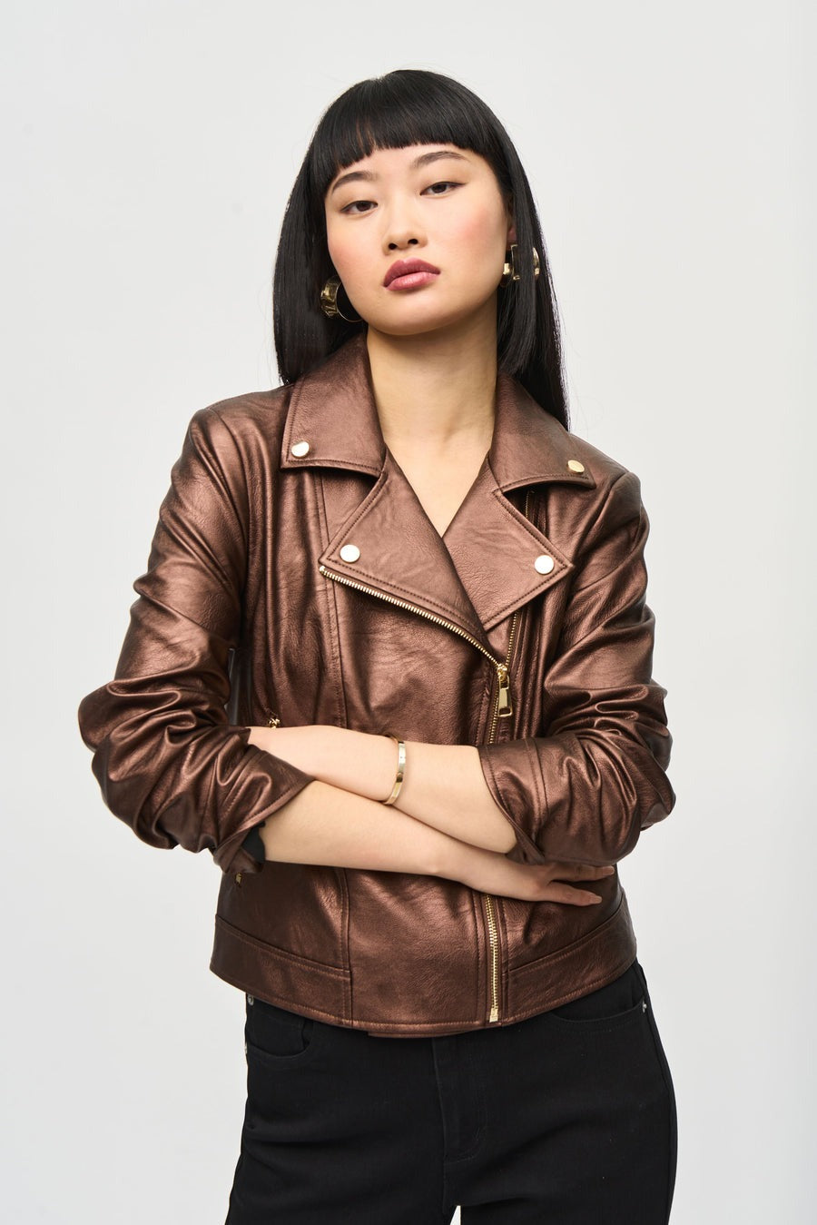 Metallic Faux Leather Biker Jacket