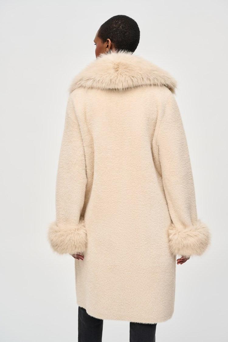 Feather Yarn and Faux Fur Sweater Coat-Champagne