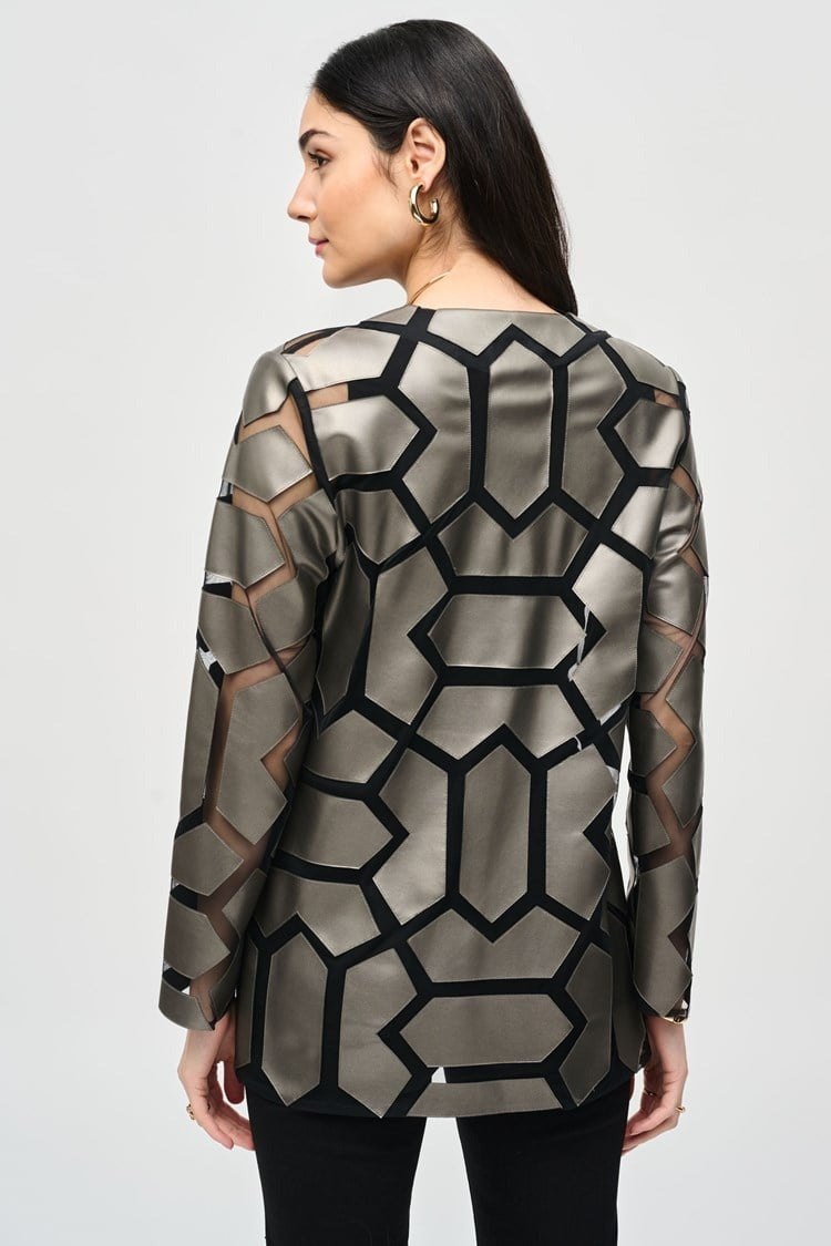 Laser-Cut Leatherette on Mesh Jacket