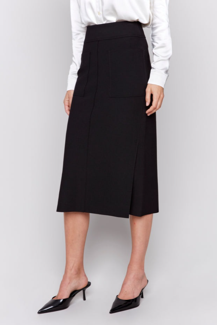 Knee Length Skirt with Side Slits and Pockets