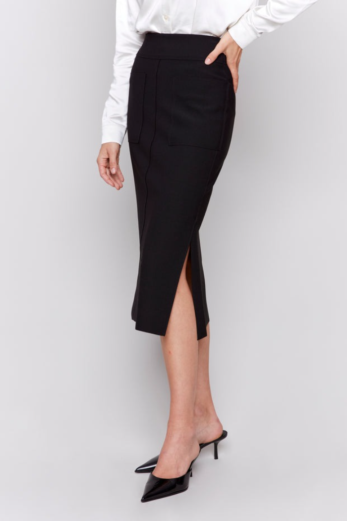 Knee Length Skirt with Side Slits and Pockets