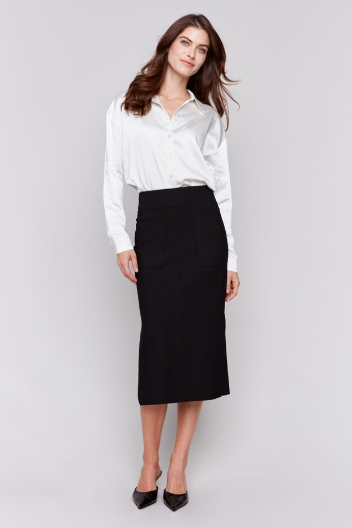 Knee Length Skirt with Side Slits and Pockets