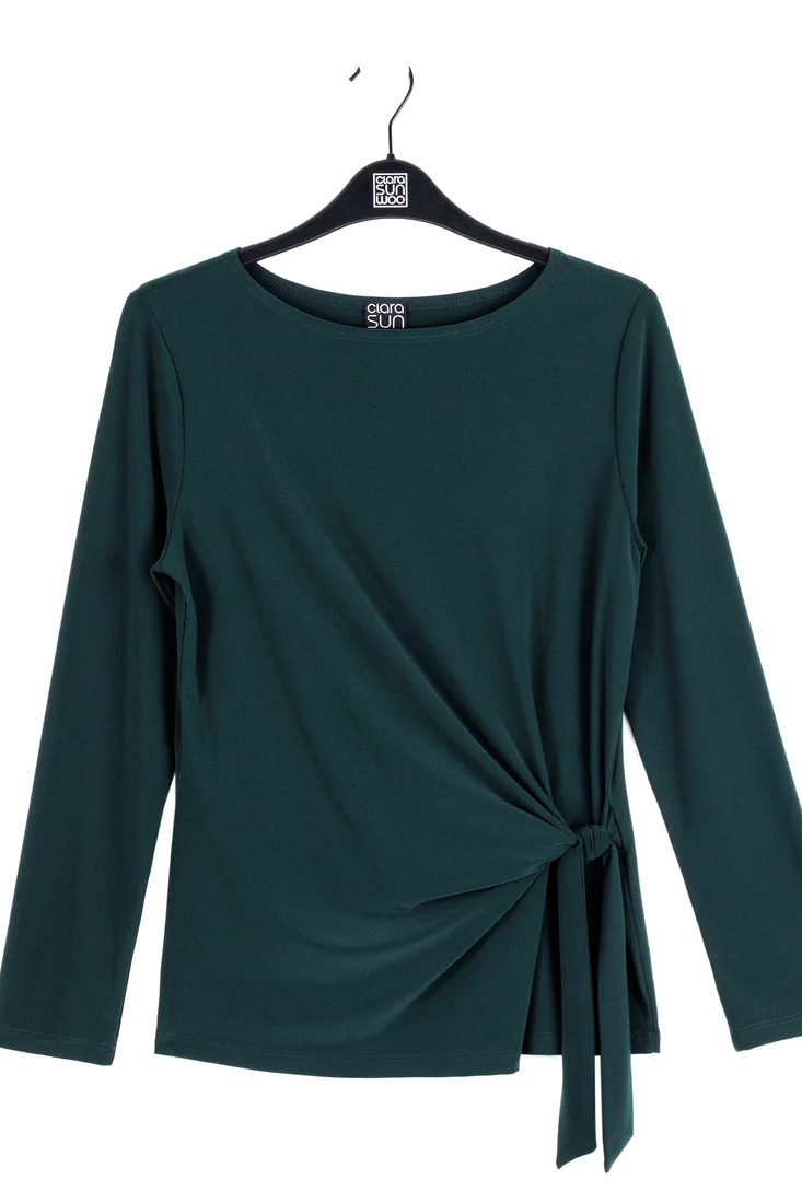 Side Tie Scoop Neck Hip-Length Soft Knit Tunic