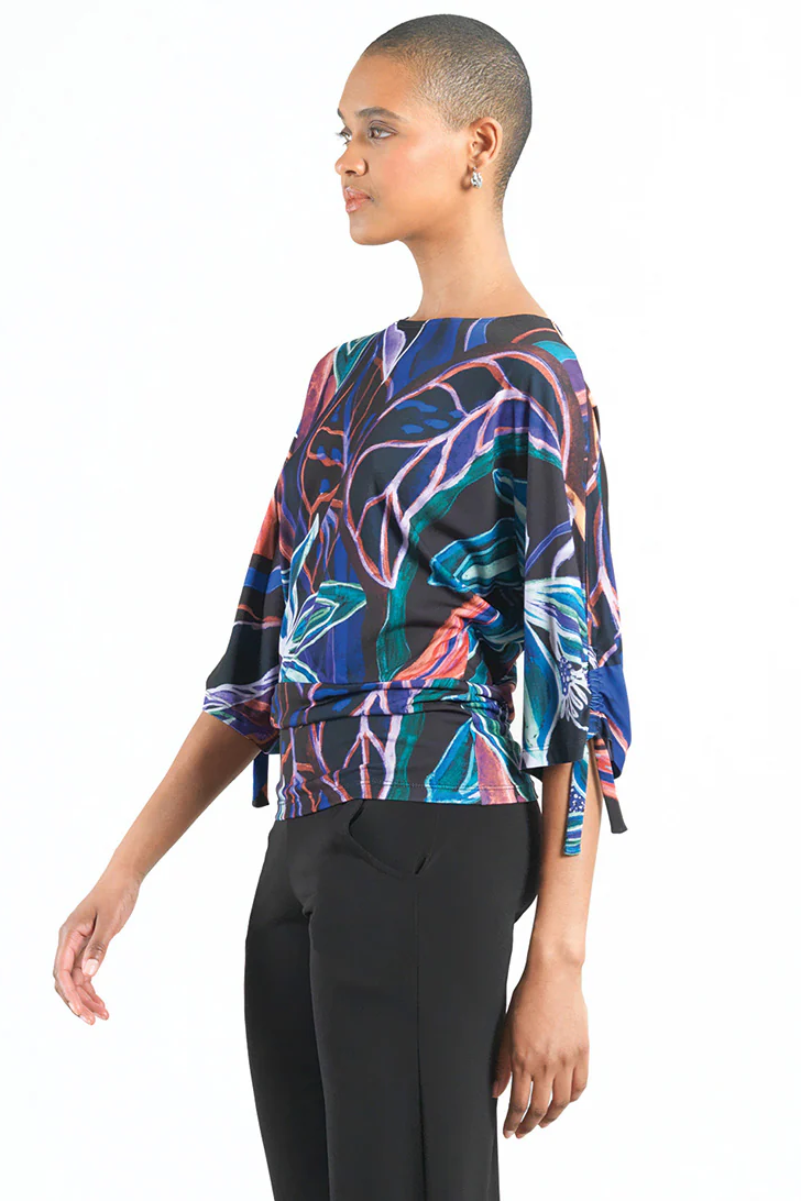 Pull-Tie Cuff Blouson Top