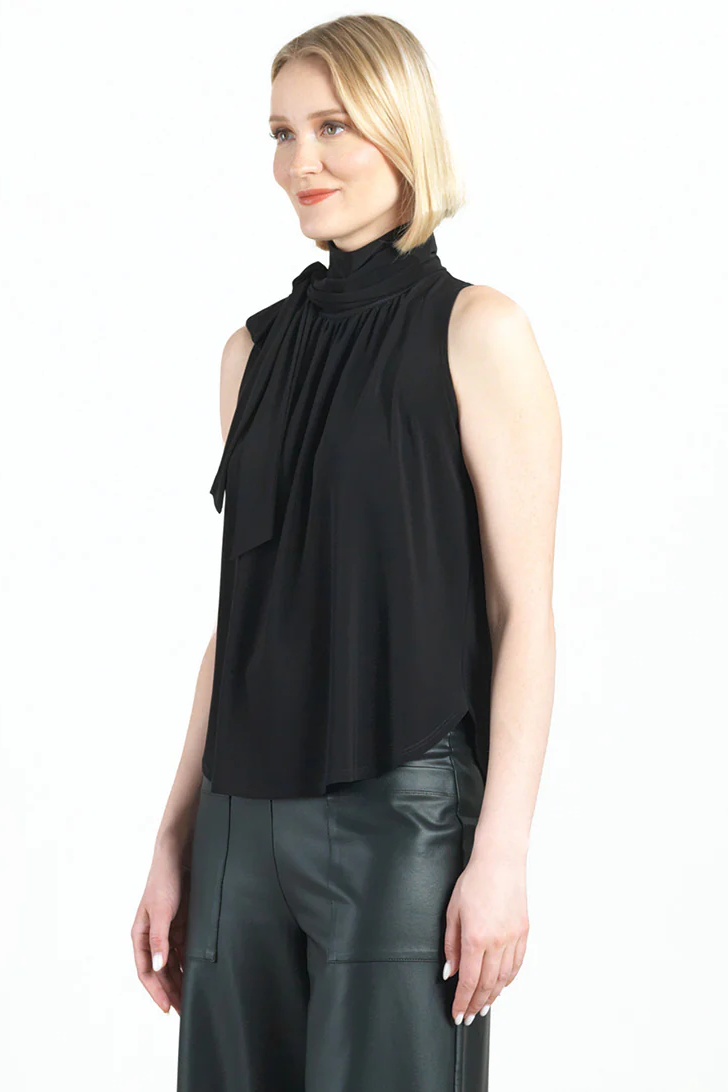 Mock Neck-Tie Detail Top