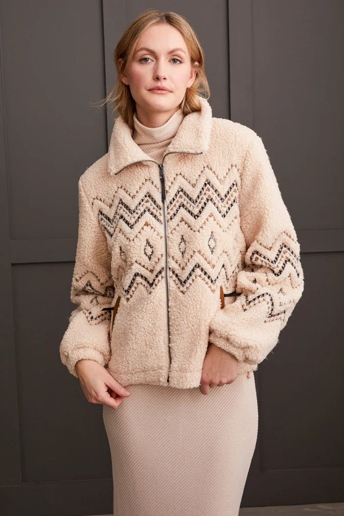 Lined Boucle Sherpa Jacket with Embroidery