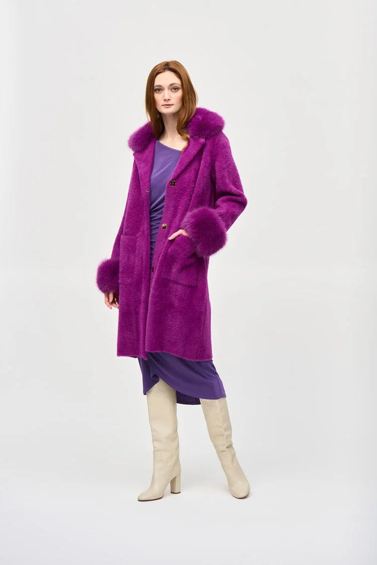 Feather Yarn and Faux Fur Sweater Coat-Empress