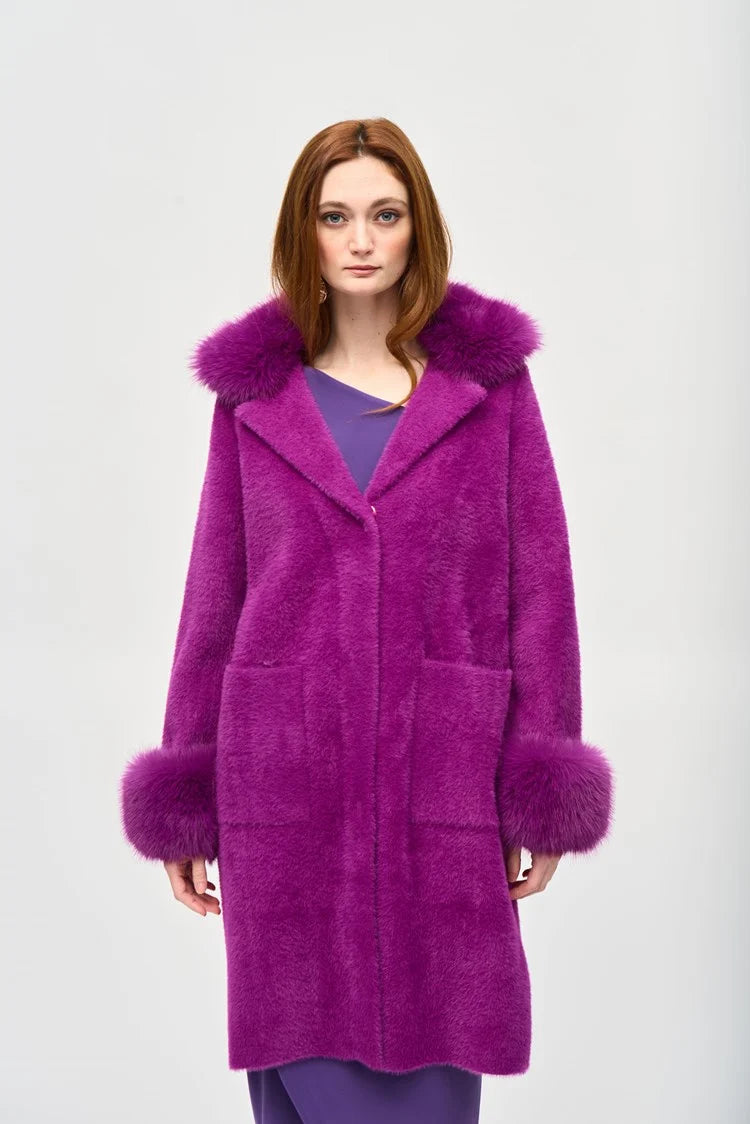 Feather Yarn and Faux Fur Sweater Coat-Empress