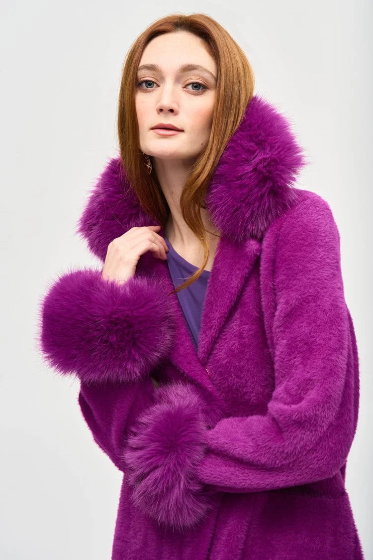 Feather Yarn and Faux Fur Sweater Coat-Empress