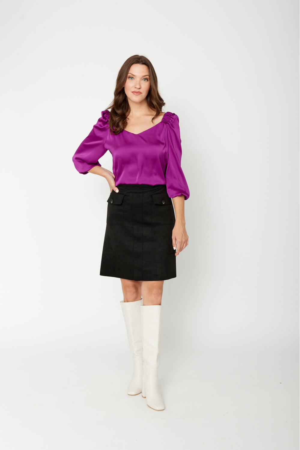 Scuba A-Line Faux Suede Pull-On Skirt