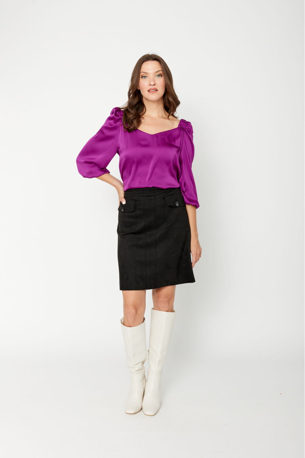 Scuba A-Line Faux Suede Pull-On Skirt