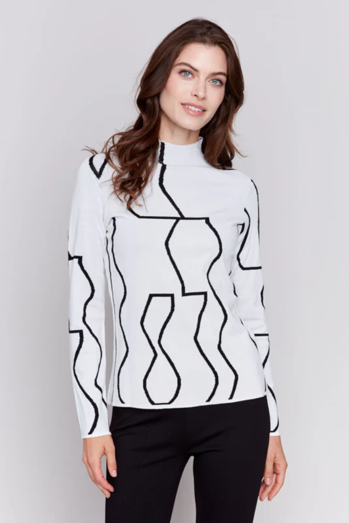 Reversible Jacquard Knit Mock-Neck Fitted Sweater