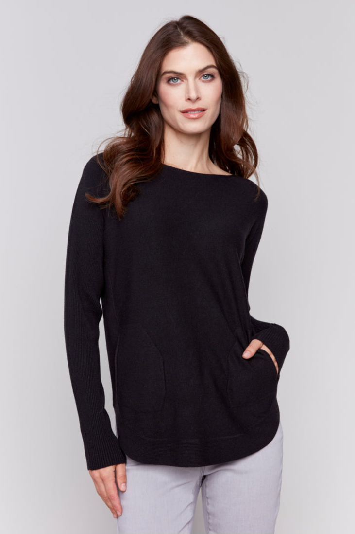 Round Hem Sweater w/Pockets & Back Lacing