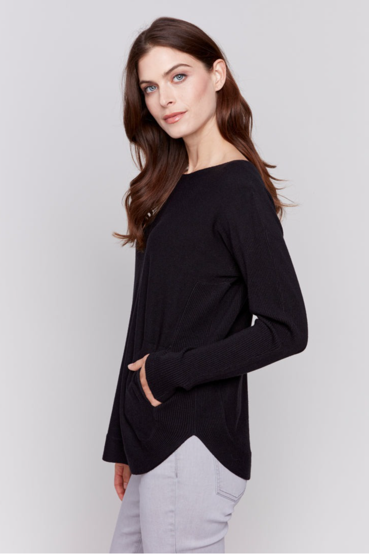 Round Hem Sweater w/Pockets & Back Lacing