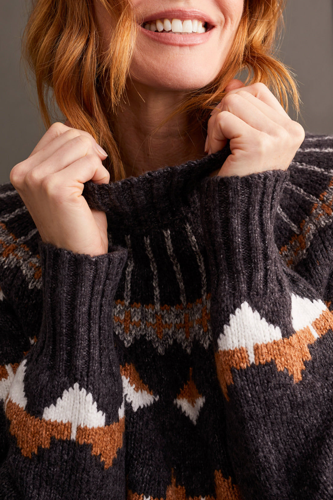 Mock Neck Intarsia Sweater