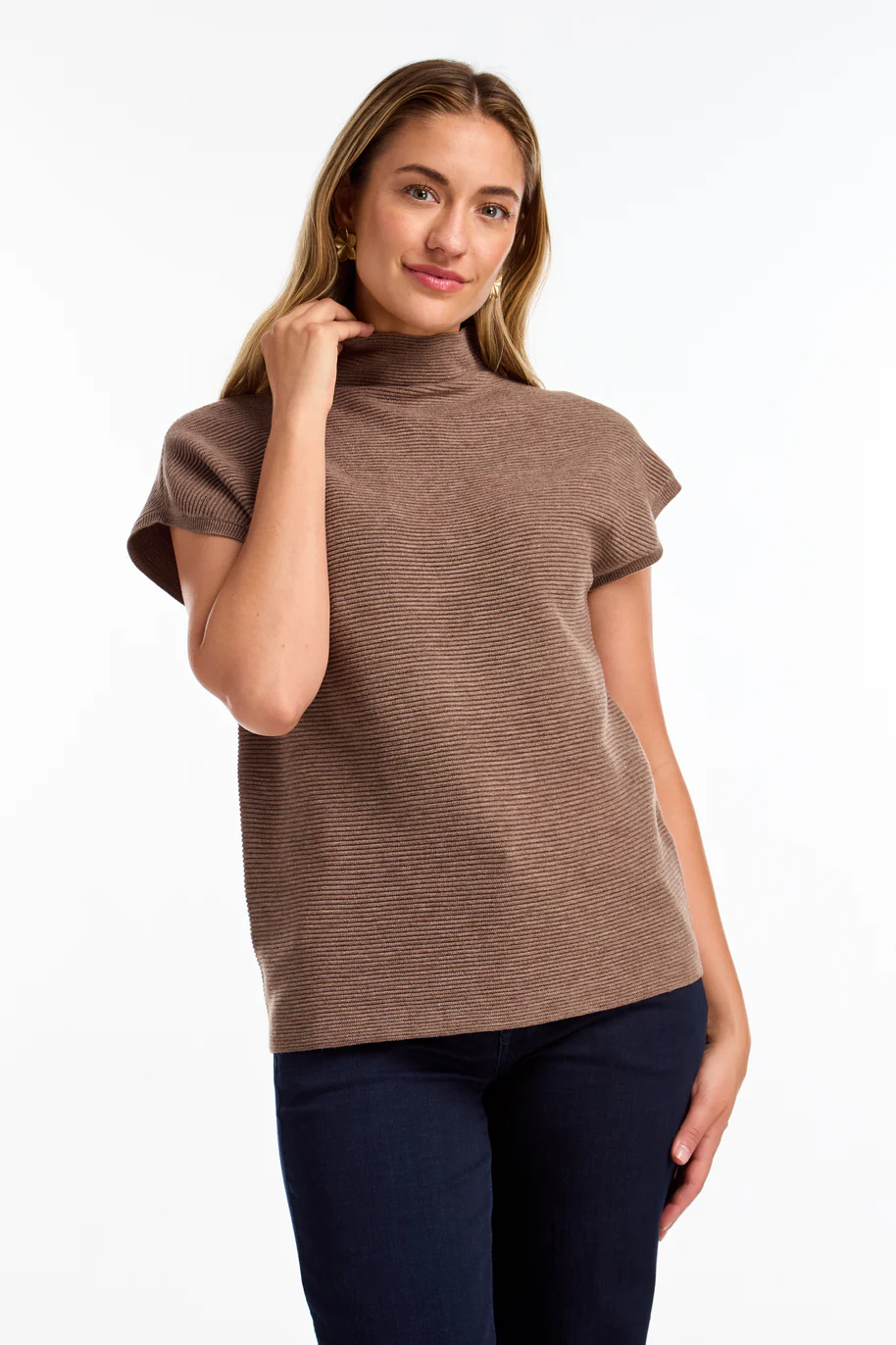 Ottoman Cap Sleeve Rib Knit  Sweater