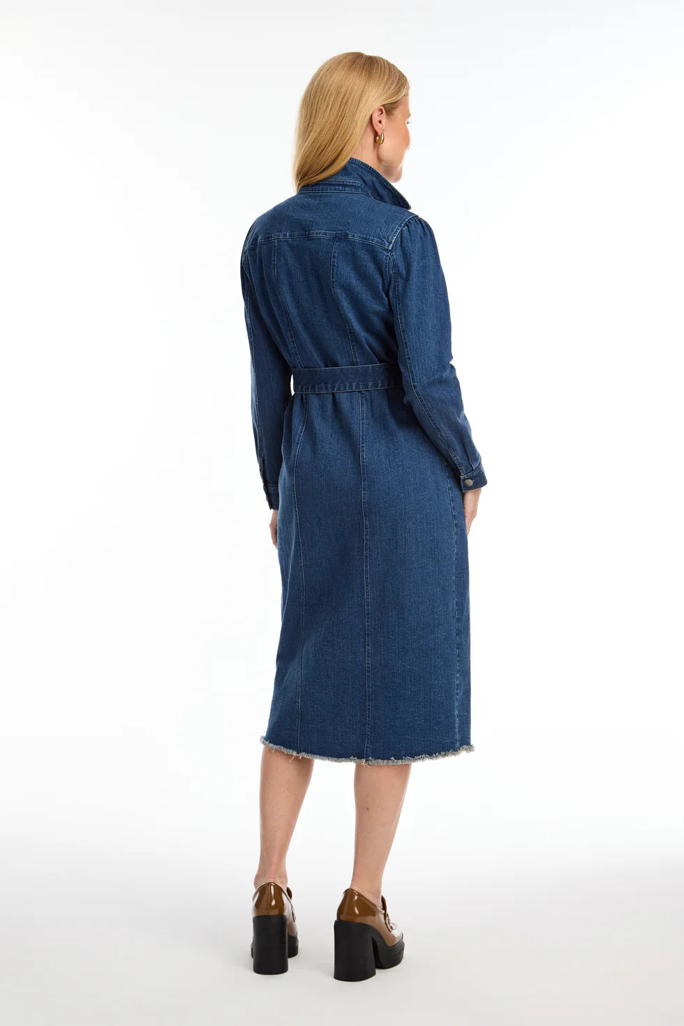 Midi Denim Dress with Belt