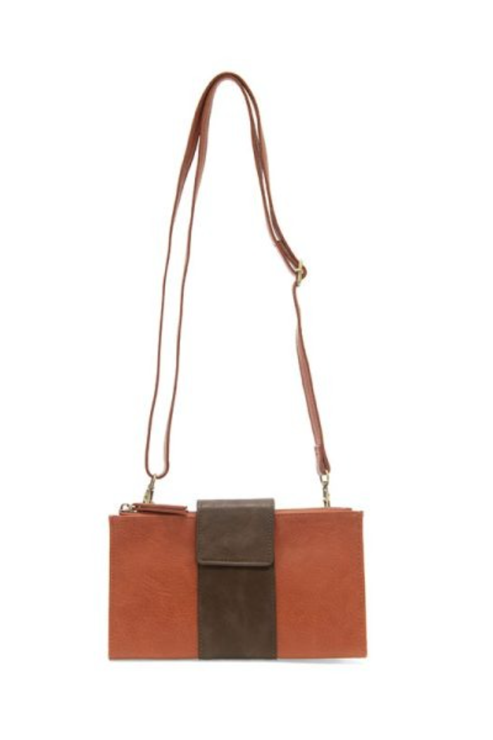 Camryn Colorblock Wallet Crossbody (Burnt Orange/Dark Oak)