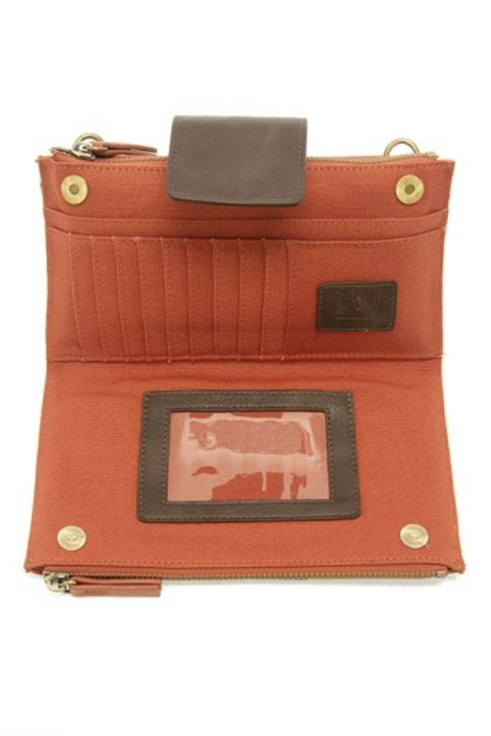 Camryn Colorblock Wallet Crossbody (Burnt Orange/Dark Oak)