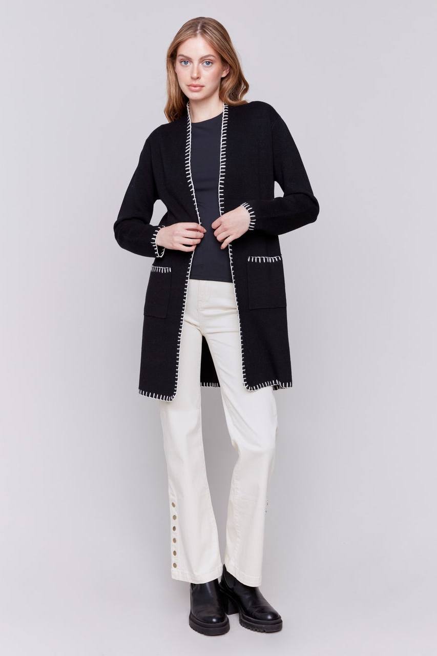 Blanket Stitch Long Cardigan