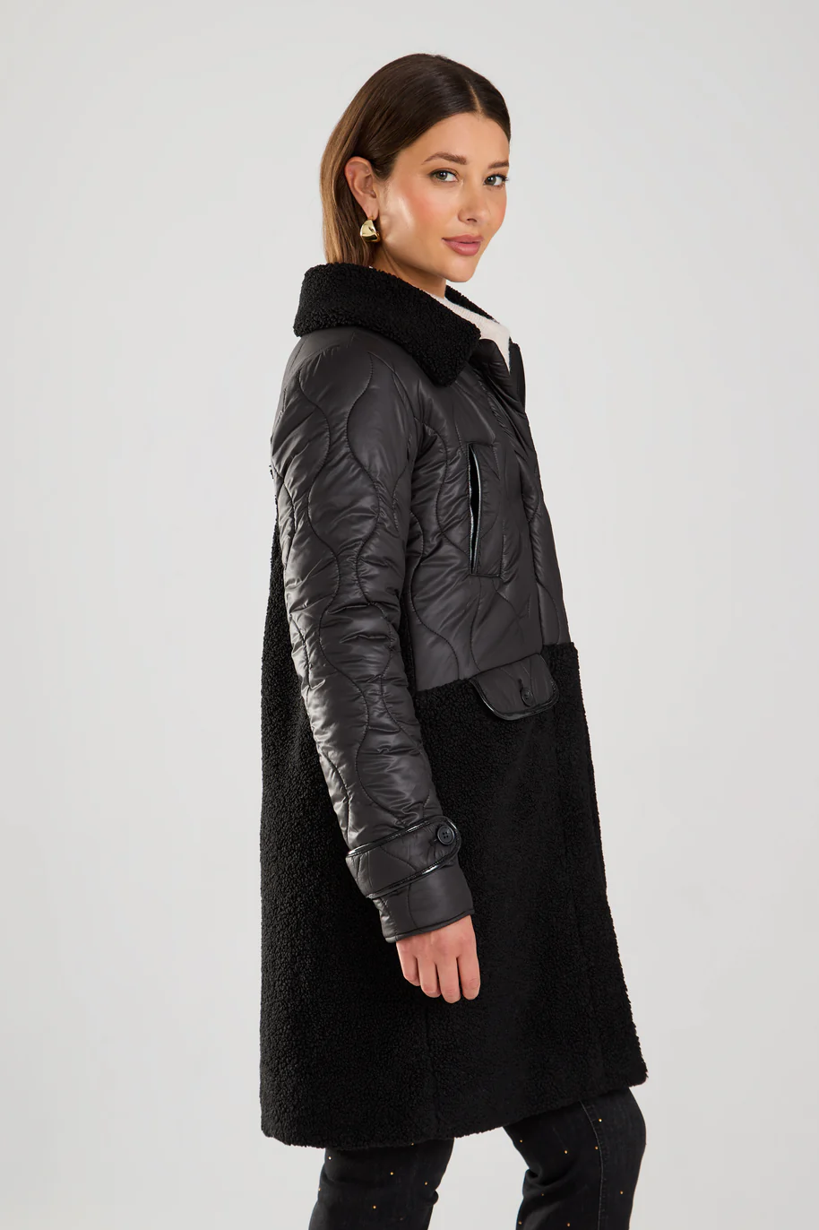 Long Mixed Media PU Coat