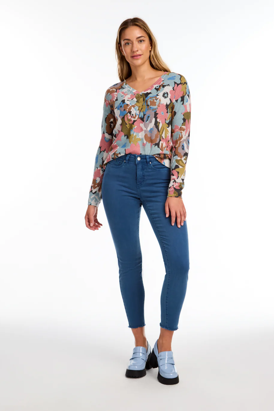 V Neck Floral Knit Sweater