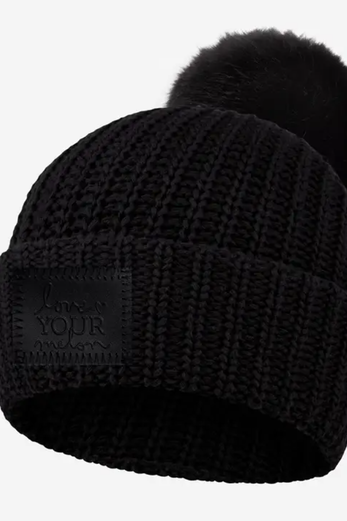 Black Monochrome Pom Beanie