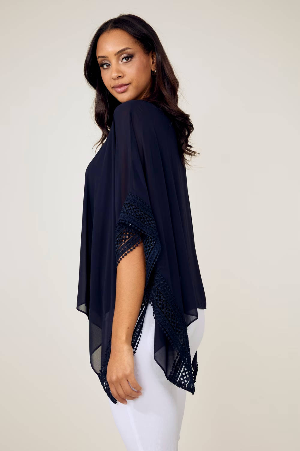 Chiffon And Silky Knit Poncho Top