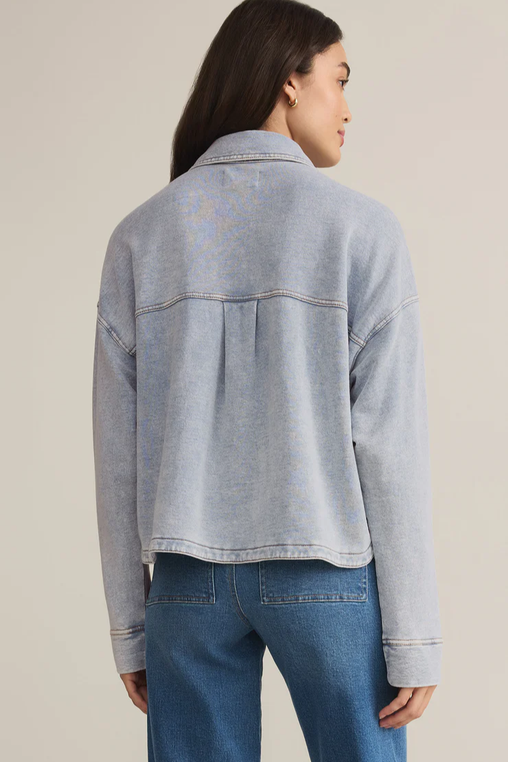 All Day Cropped Knit Denim Jacket