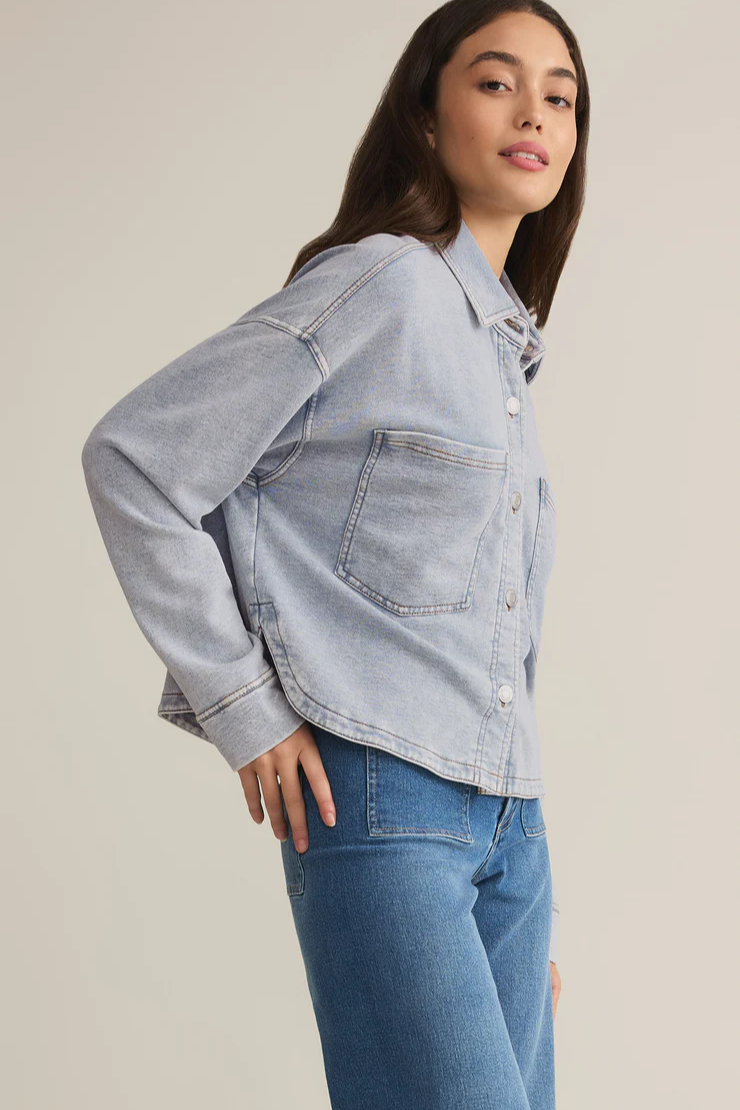 All Day Cropped Knit Denim Jacket