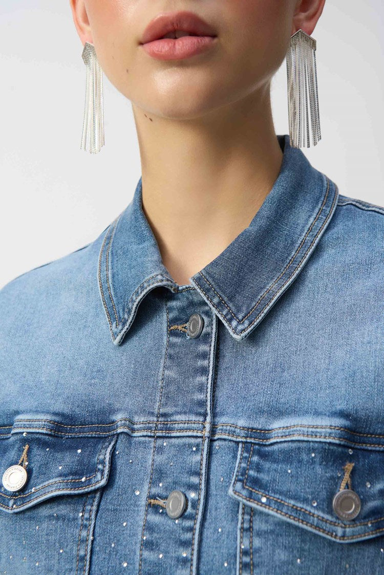 Stretch Denim Jacket with Embroidery