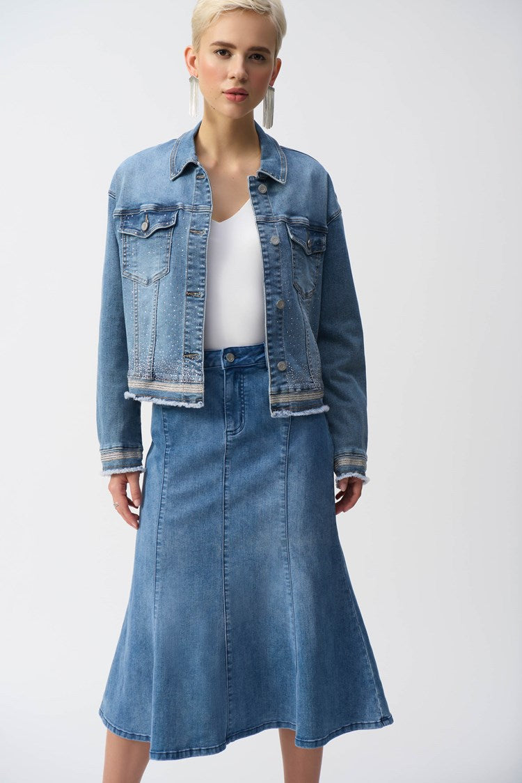 Stretch Denim Jacket with Embroidery