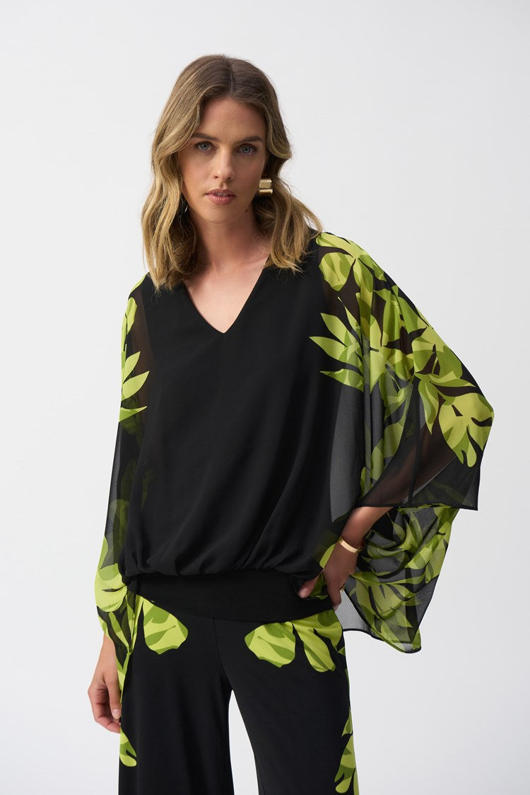 Chiffon And Silky Knit Floral Poncho Top