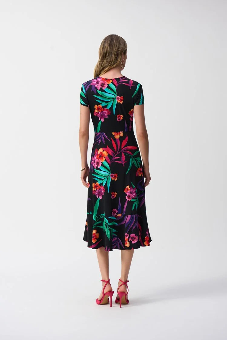 Silky Knit Tropical Print Wrap Dress