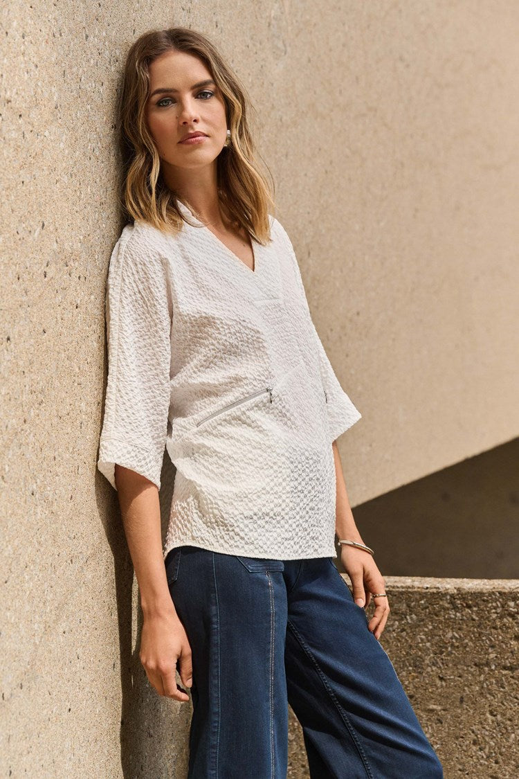 Seersucker Boxy High-Low Top