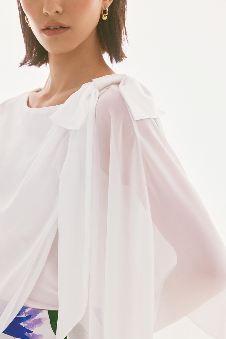 Chiffon and Silky Knit Poncho Top