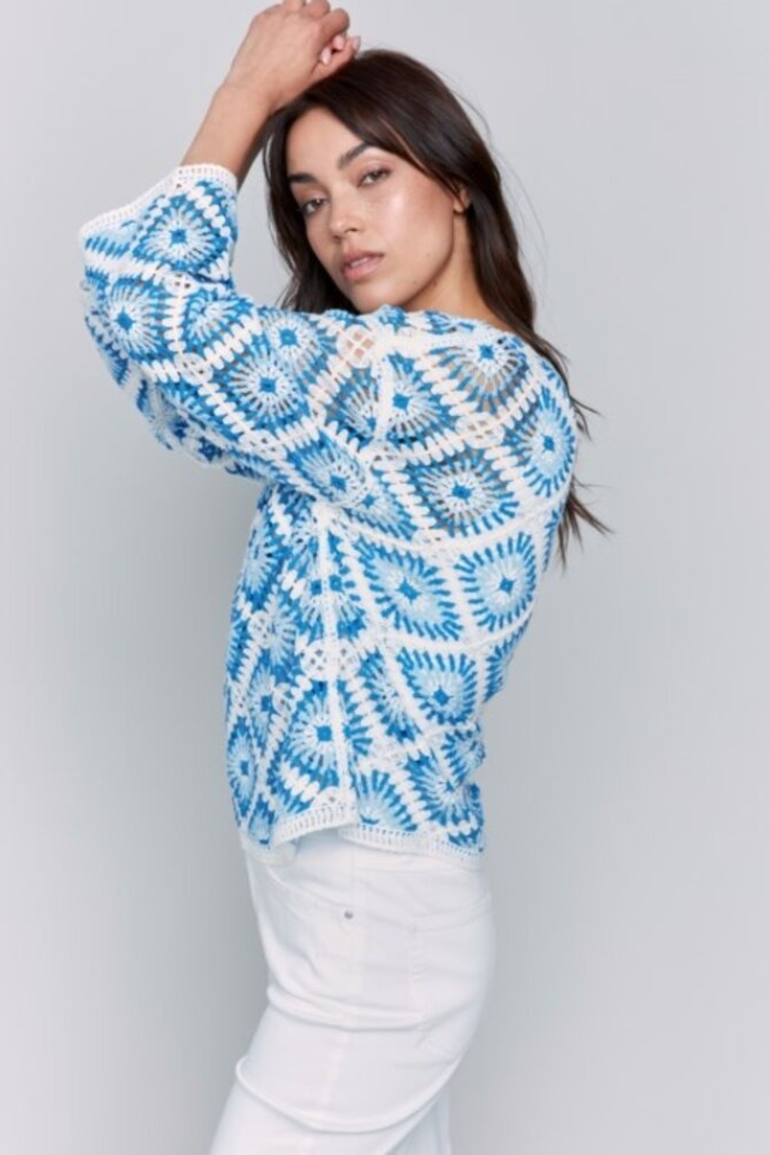 Crochet Long Sleeve Boat Neck Top