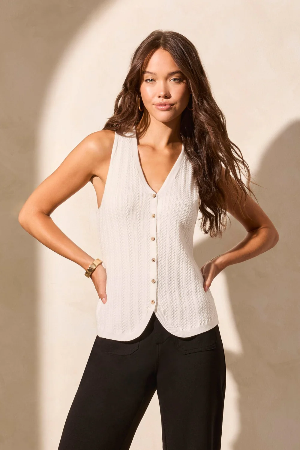 Button-Up Sweater Vest With Wood Buttons